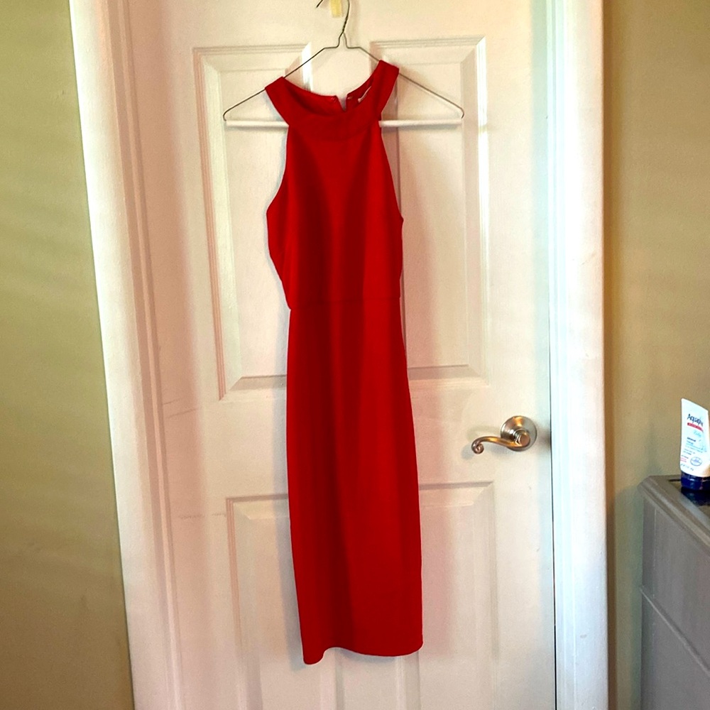 Red midi cocktail dress